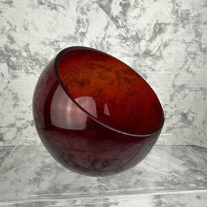 Vintage Ruby Red Glass Tilt Orb Ball Shape Angel Cut Bowl Candy Dish